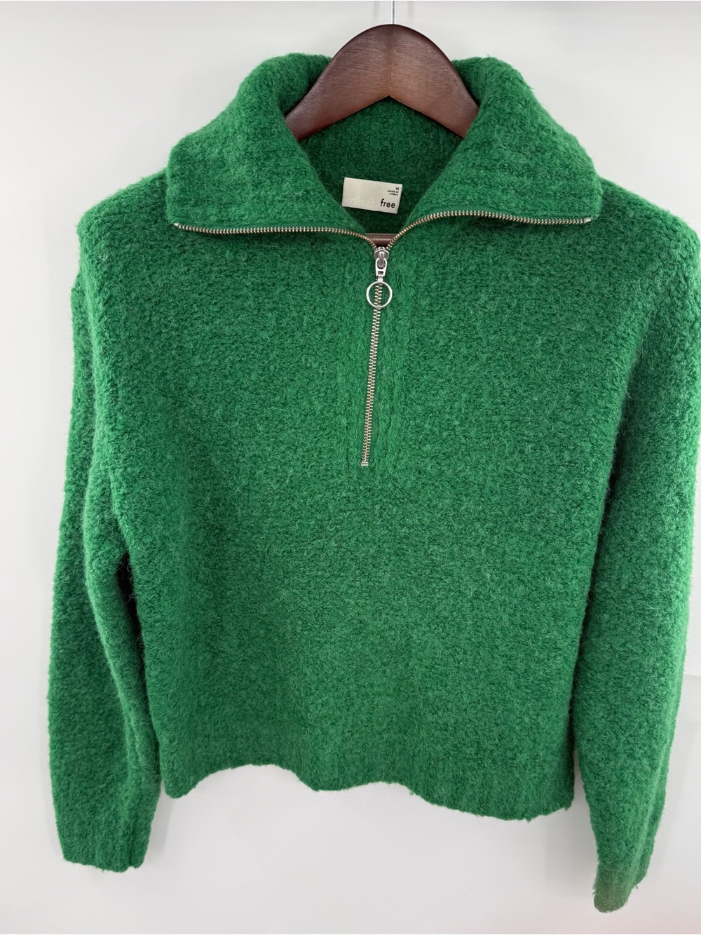 Aritzia Wilfred Free Gwyneth Sweater Medium Green Alpaca Merino Wool Half Zip